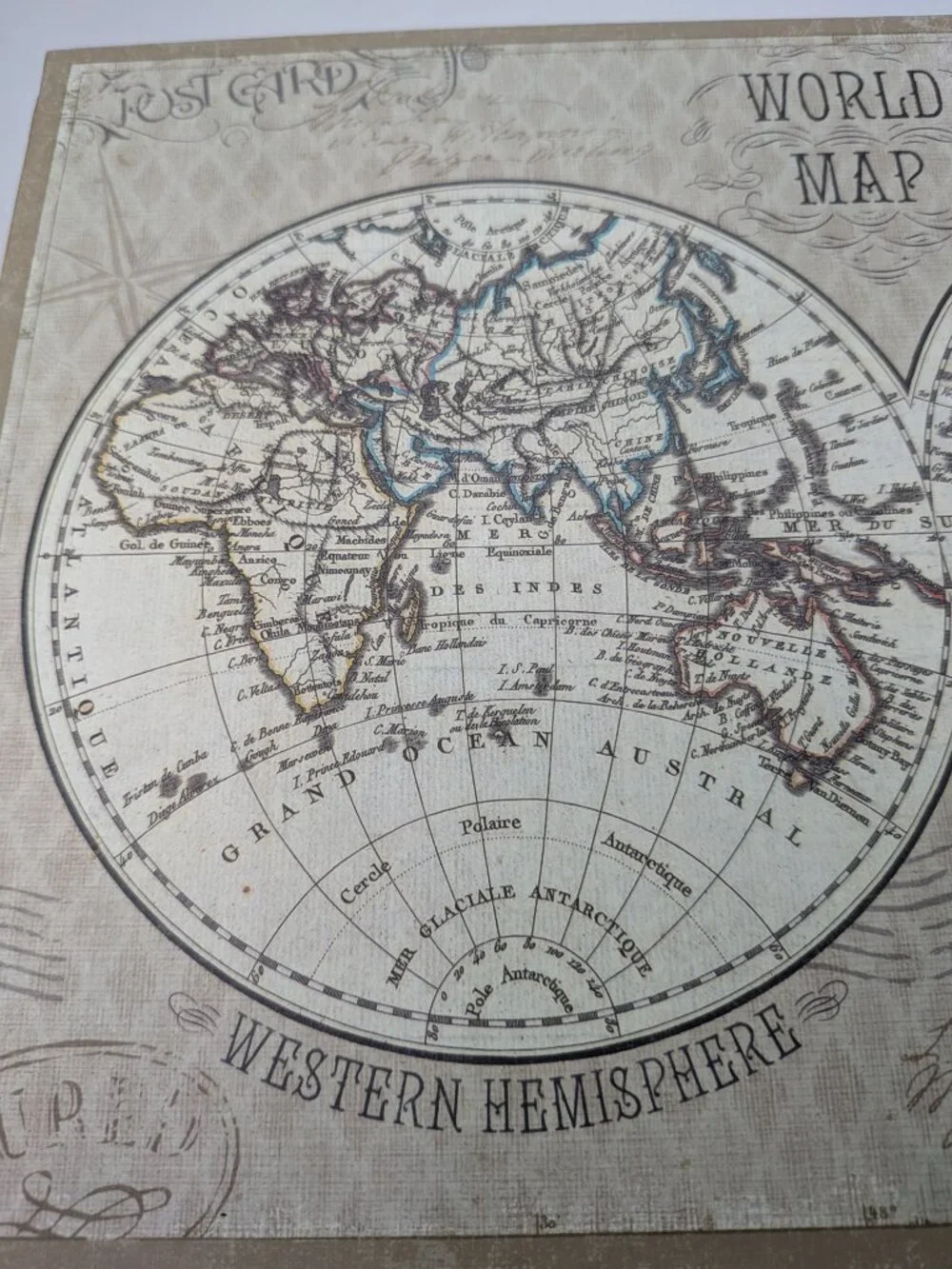 Vintage World Map Storage Box Antique Globe Keepsake Enchante Travel Tan